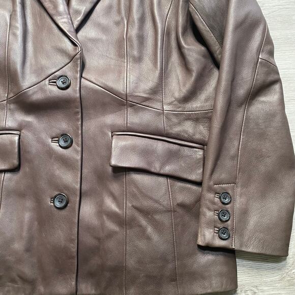 Vintage Preston & York Chocolate Brown Leather Lambskin Jacket Coat Womens Large - Picture 9 of 9